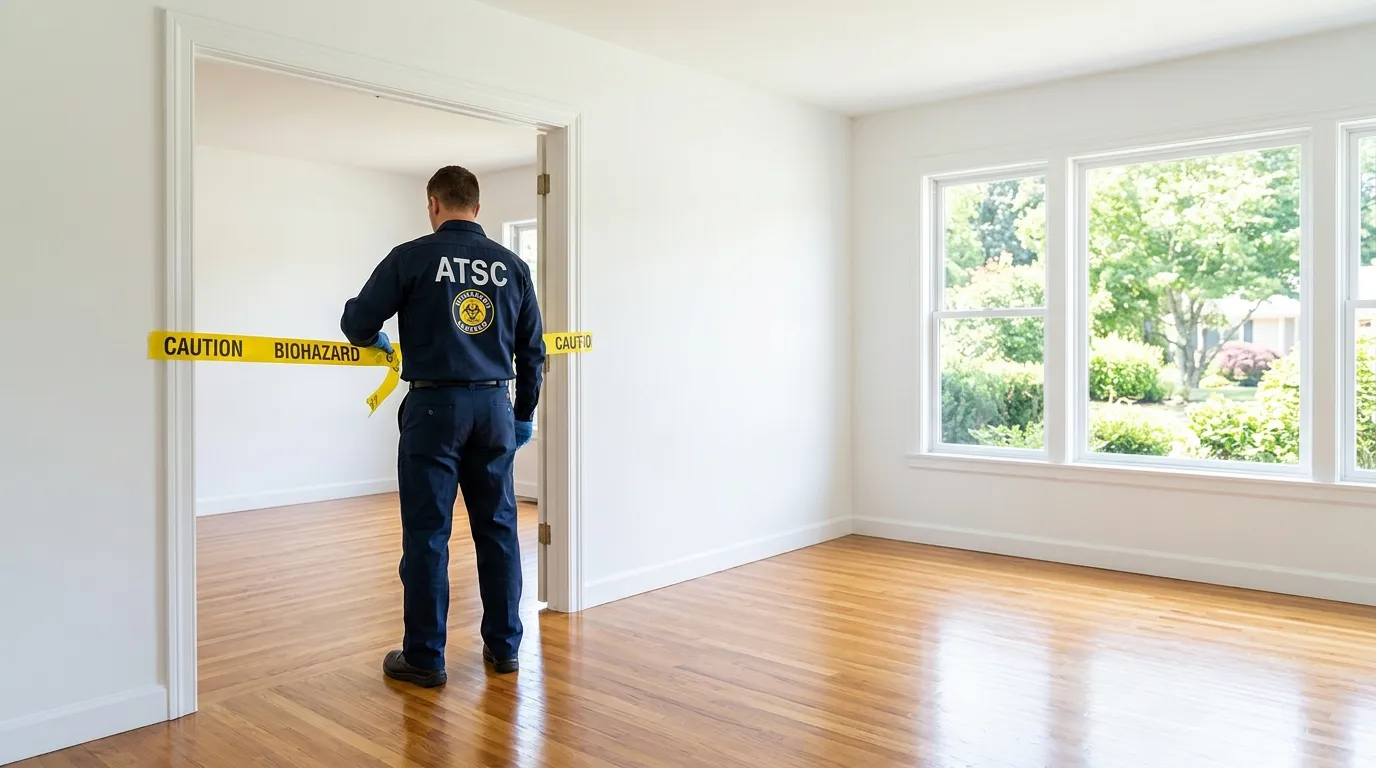 Certified biohazard cleanup crew performing Trauma Scene Cleanup in Center Line